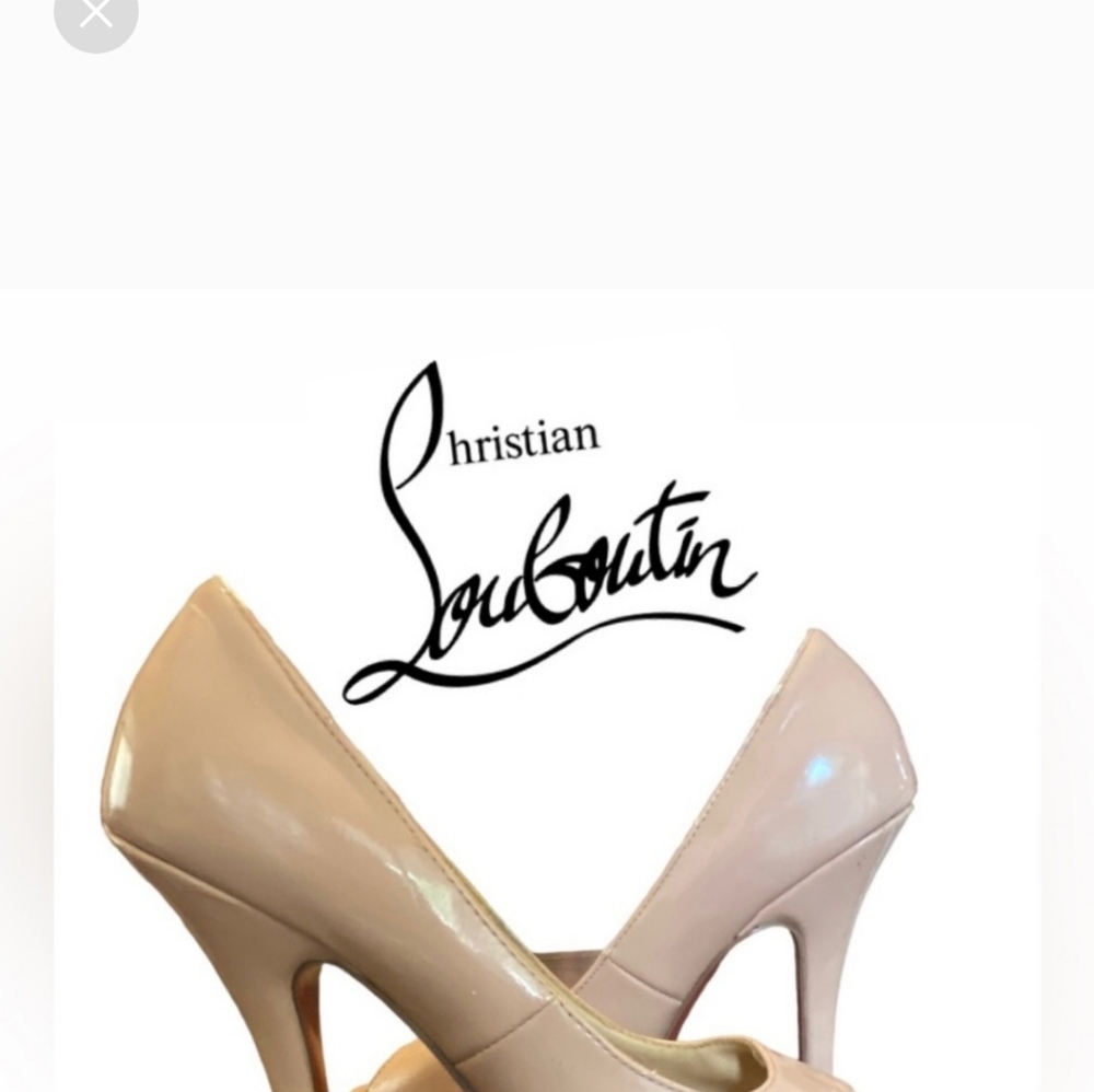 Christian Louboutin Very Privé 120 Peep-Toe Patent Leather Nude Pumps Size 37